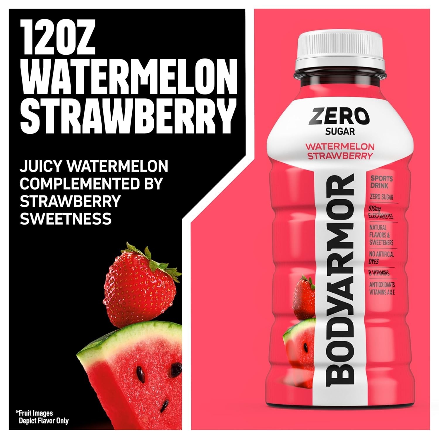 Hydrate with ZERO Sugar Watermelon Strawberry Drink – 8 Pack of 12 Fl Oz Bottles