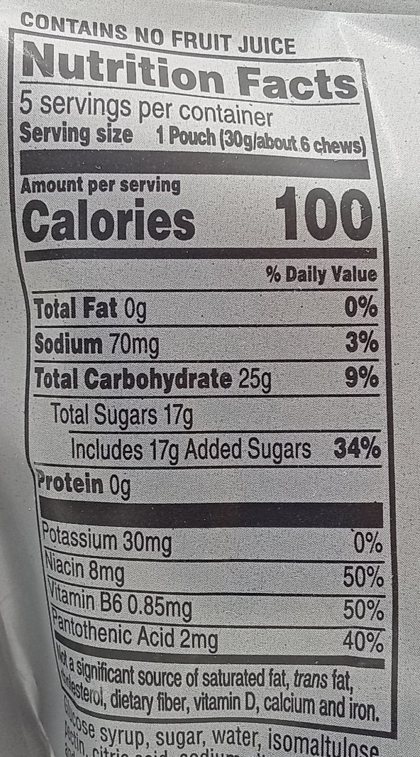 Gatorade Energy Chews Cool Blue Flavor 5 Pouches 2 Pks Exp10/26