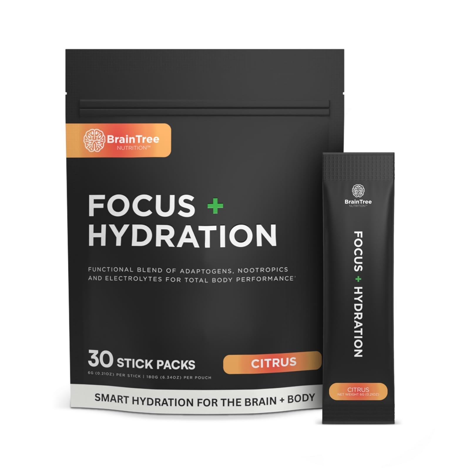 Electrolyte Drink Mix – Focus & Hydration – Sugar Free Citrus – 30 Stick Packs –
