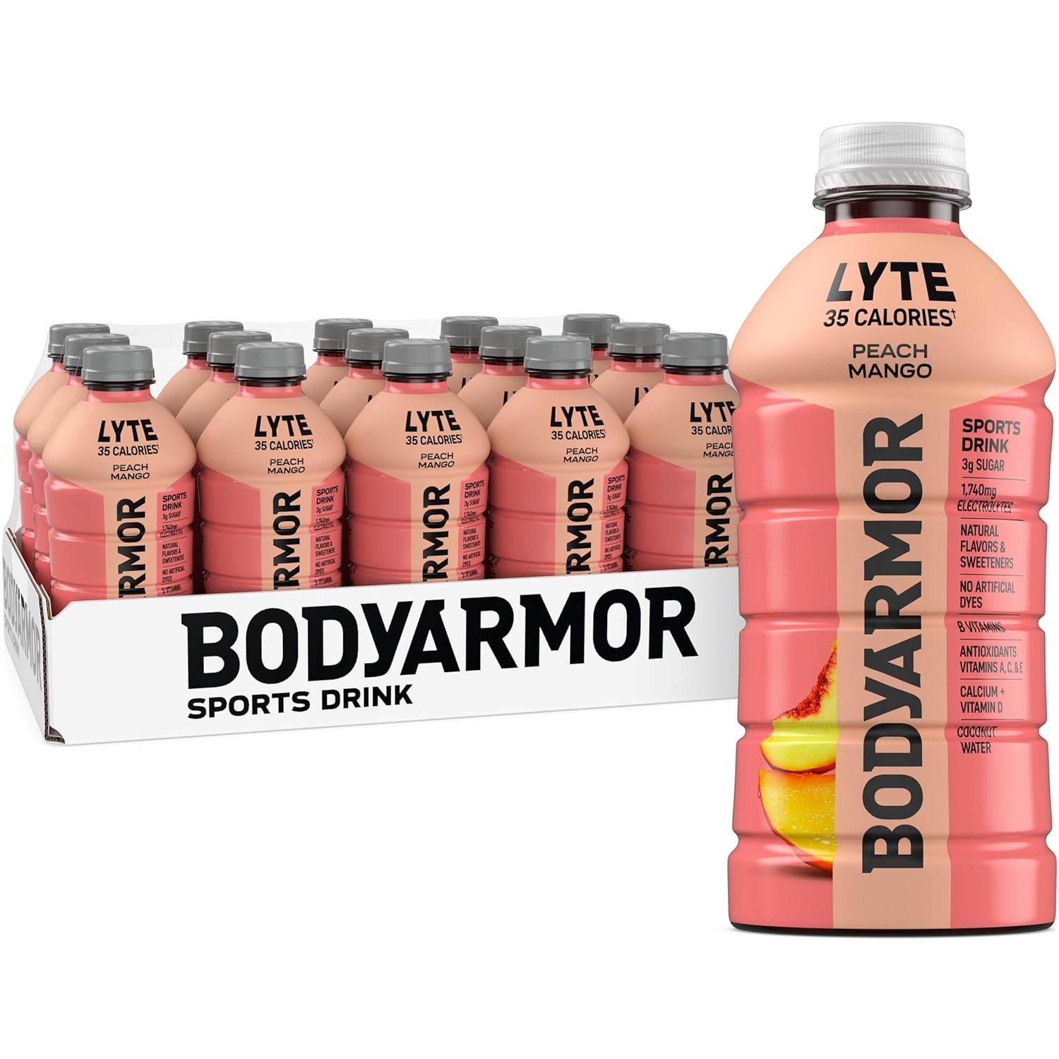 BODYARMOR LYTE Peach Mango Electrolyte Drink 28 oz Low Calorie Sports Drink