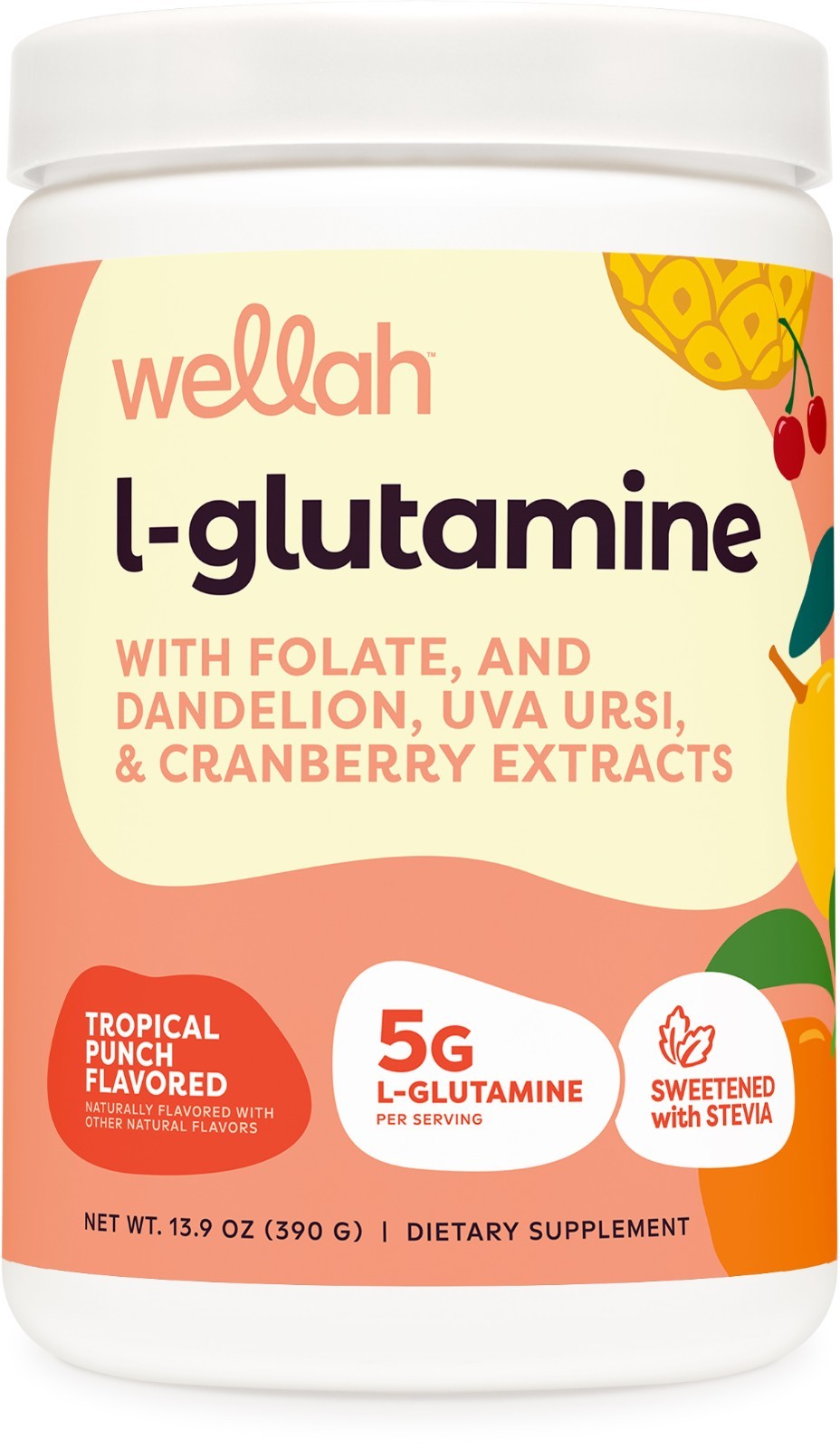 Wellah L-Glutamine Tropical Punch Powder (50 Servings) – 5g L-Glutamine