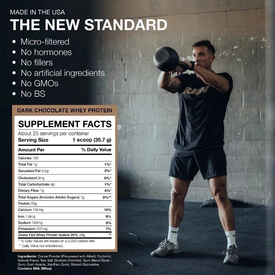 RAW Nutrition Grass Fed Whey Isolate Protein Dark Chocolate 25 Serv NEW SEALED