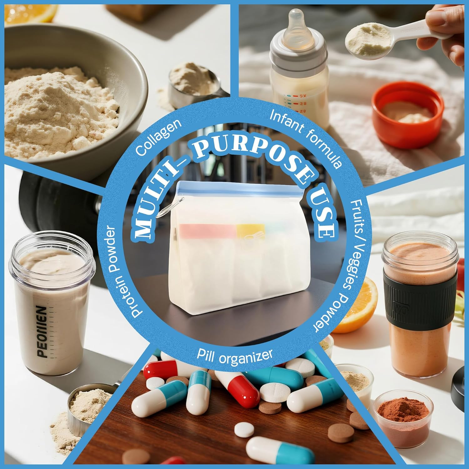 Protein Powder Travel Container Set,Reusable Powder Supplement Container to Go,2