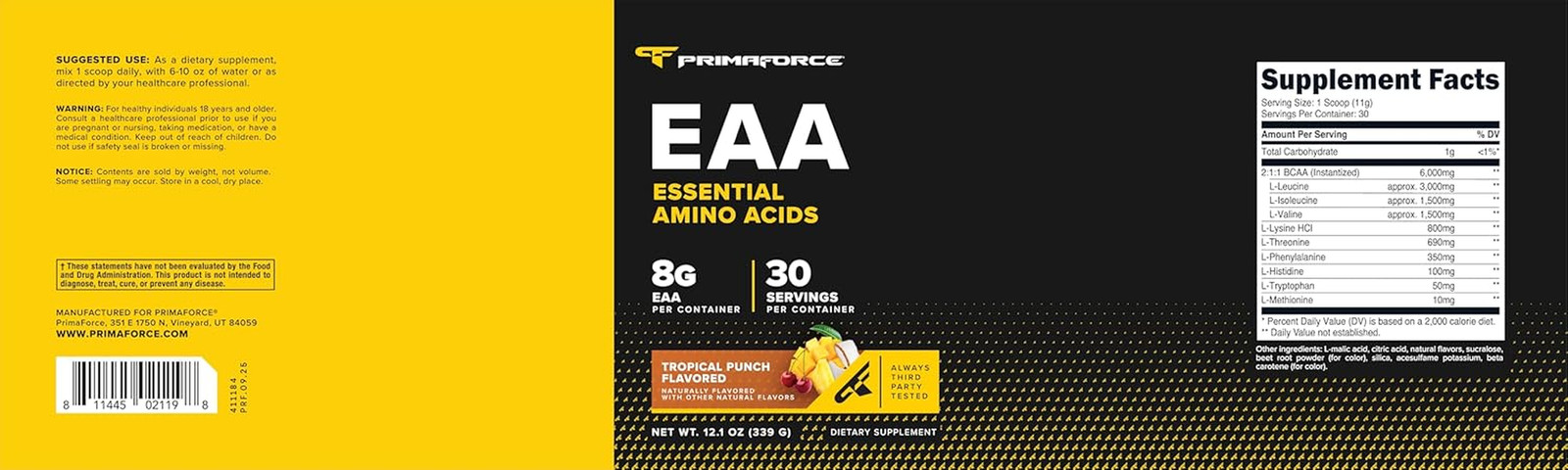 EAA Powder (30 Servings, Tropical Punch) – Essential Amino Acids for Pre/Intra W