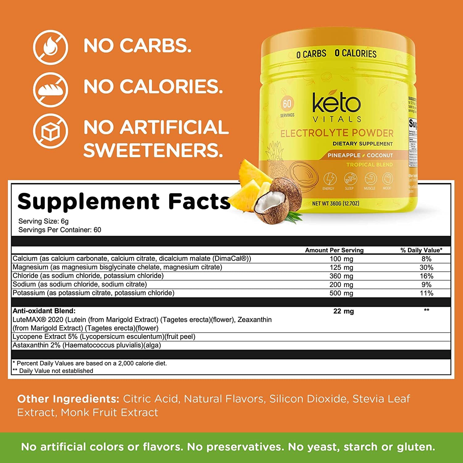 Keto Vitals Electrolyte Powder Pineapple Coconut Energy Drink