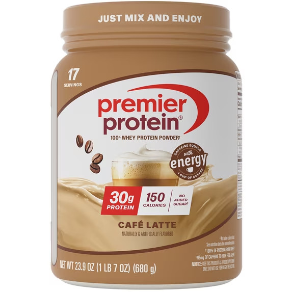 Premier Protein 100% Whey Protein Powder, Café Latte, 30g Protein, 23.9oz, 1.5Lb