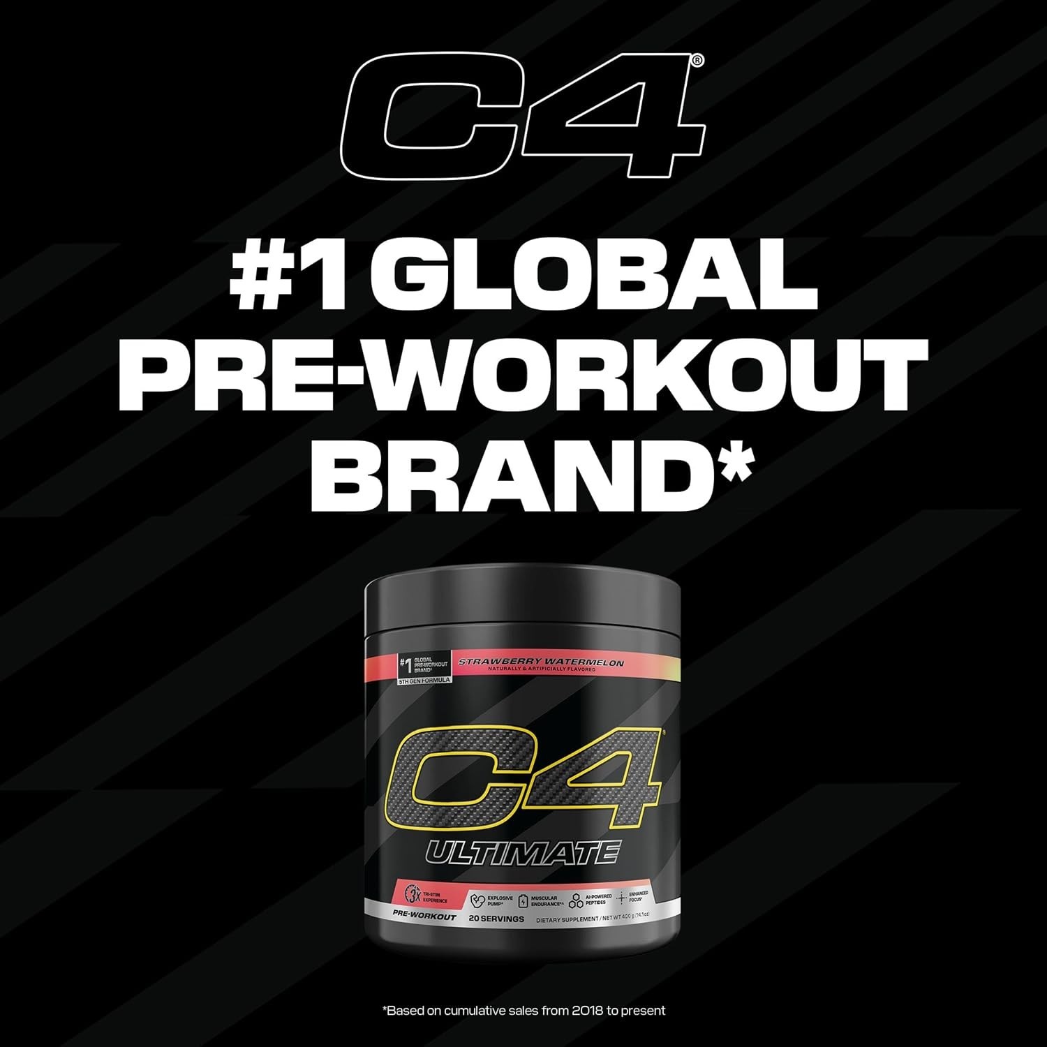 Ultimate Pre-Workout Powder – 300mg Caffeine, 20 Servings, Strawberry Watermelon