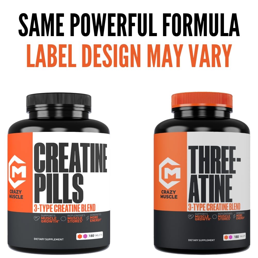 Crazy Muscle Creatine Monohydrate Pills, Premium 3 Type 5g Creatine Pills, Pr…