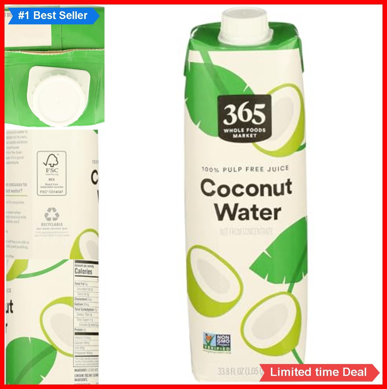 Coconut Water 33.8 Fl Oz Pure Potassium Hydration Drink Box Vegan Electrolytes