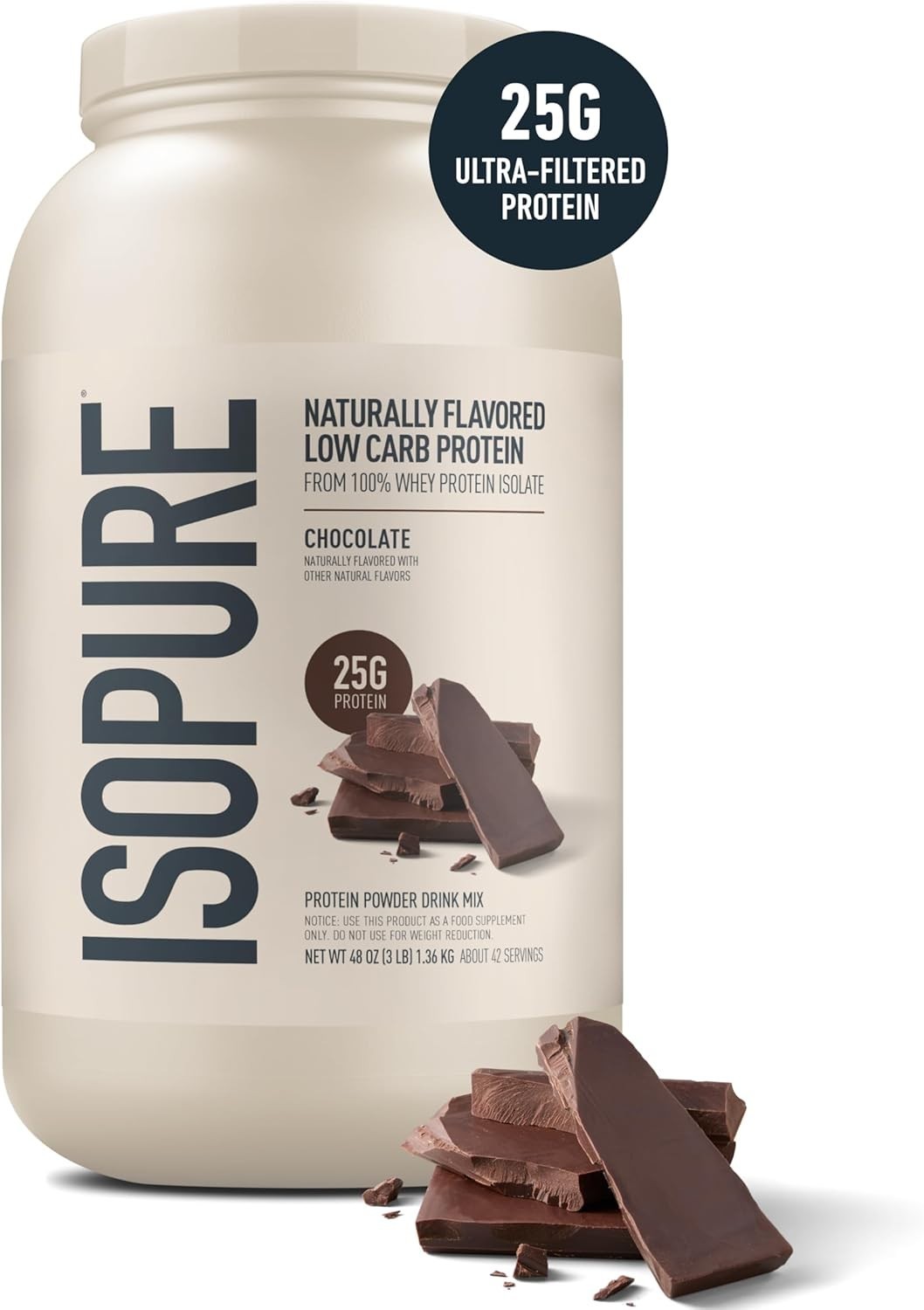 Nature’s Best Isopure Whey Protein Isolate w/ Stevia 25g Natural Chocolate 3lb