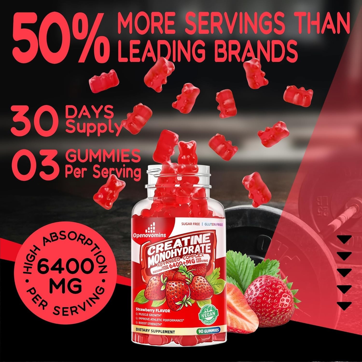 Creatine Monohydrate Gummies Complex for Men & Women -Advanced Formula W/L-Tauri