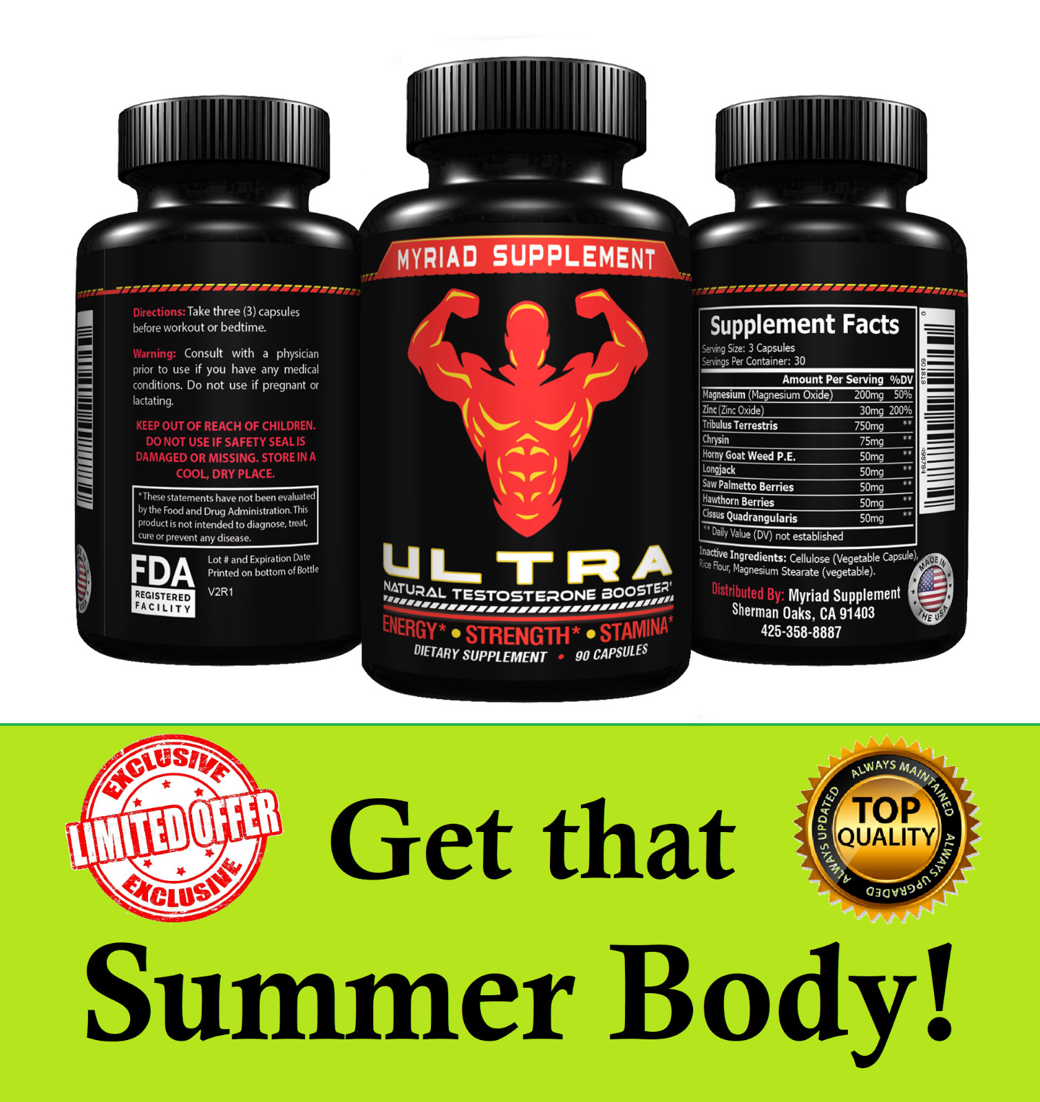 Ultra Testosterone Booster and Energy Booster 90 Caplets Stamina & more Energy