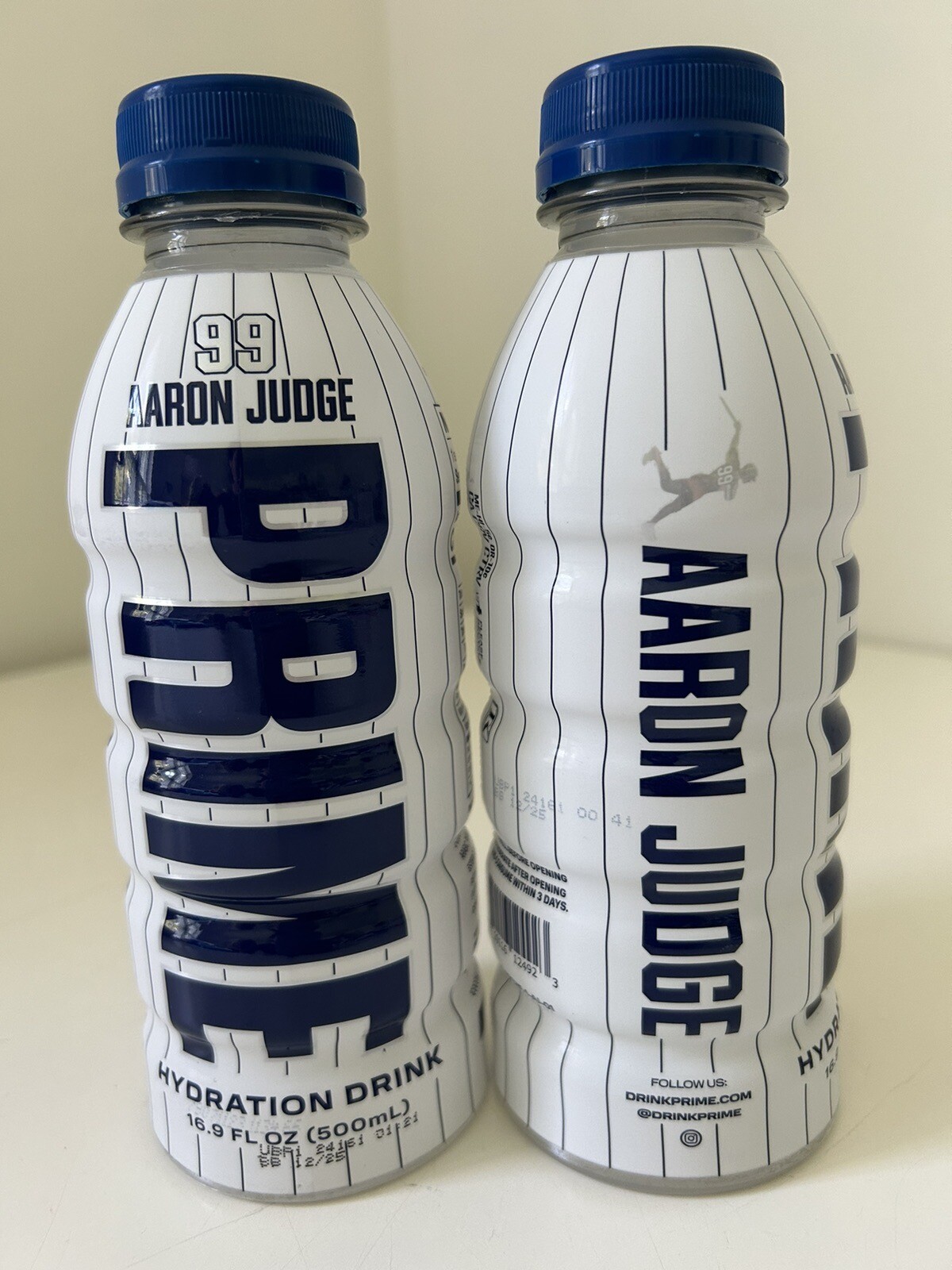 Set Of 2 NEW AARON JUDGE PRIME Hydration Drinks RARE Yankees Lmt Ed White