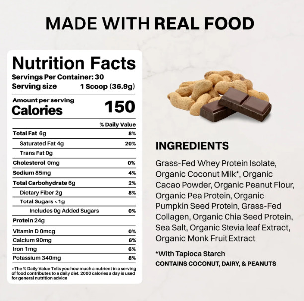 Just Ingredients Creamy Peanut Butter Chocolate Protein Powder 30 Servings