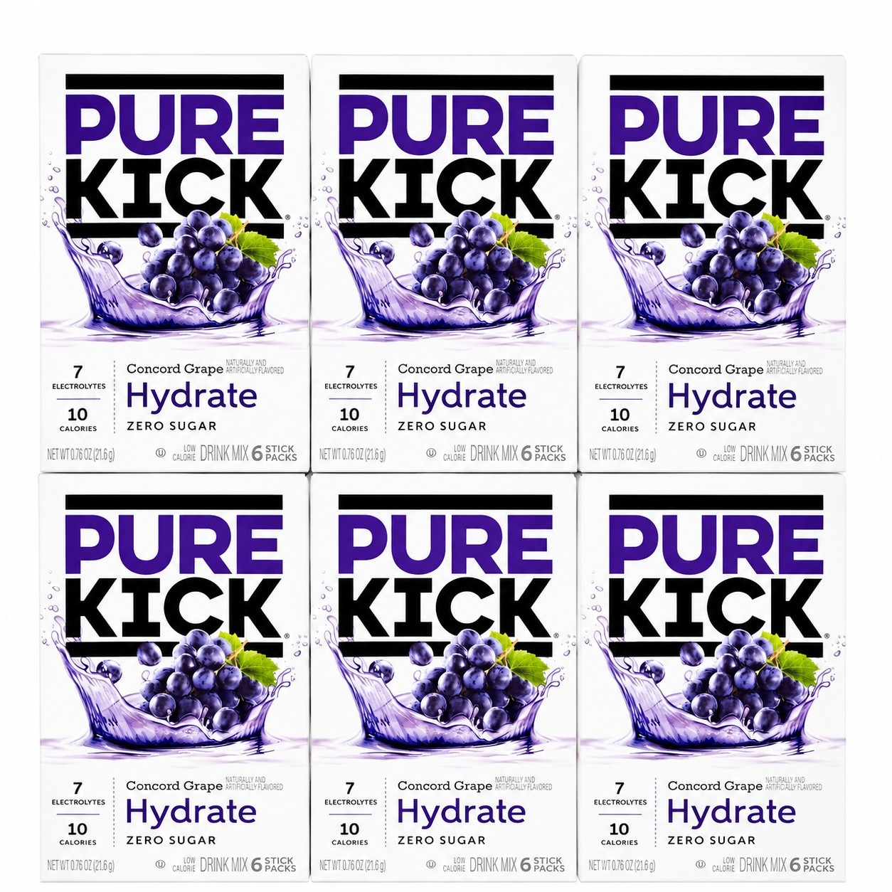 PURE KICK Concord Grape Zero Sugar Electrolyte Drink Mix Water Enhancer 36