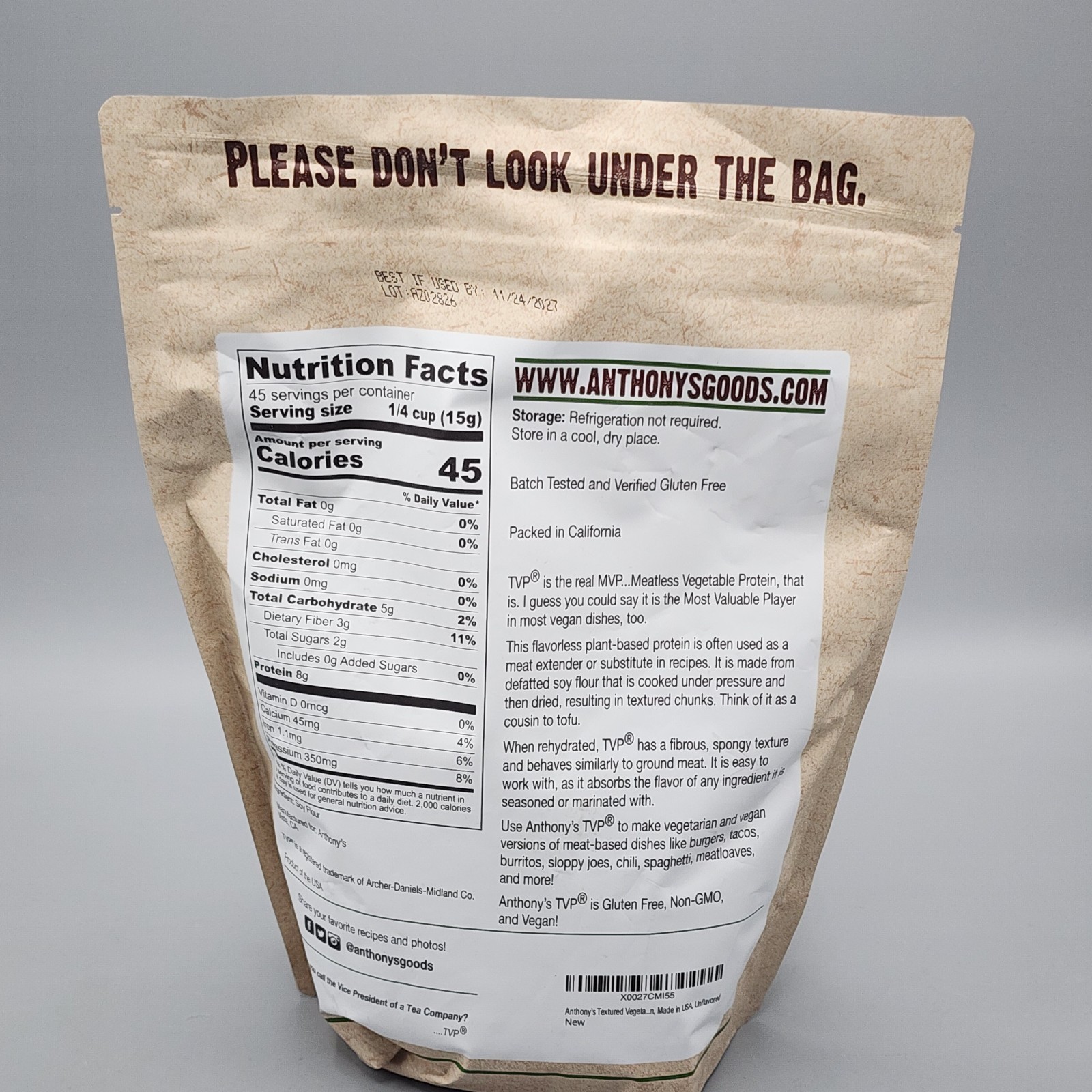 Anty’s Textured Vetable Protein, TVP, 1.5 lb, Gluten Free, Vegan – NEW