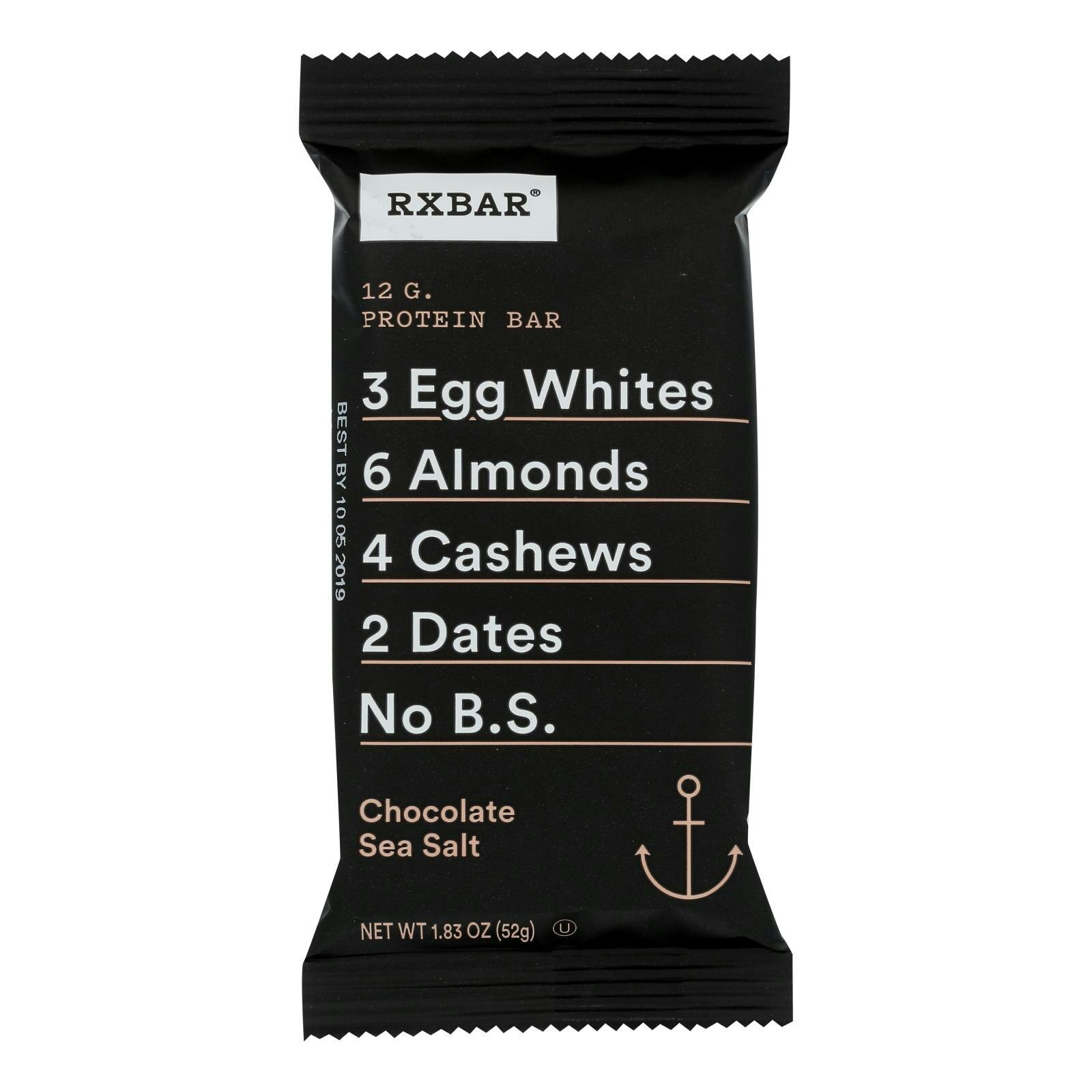 RXBAR Protein Bar 12g Protein Chocolate Sea Salt – 1.83 oz (Pack of 12)