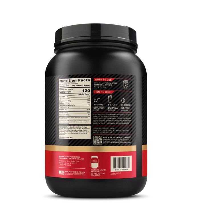 Optimum Nutrition, Gold Standard 100% Whey Protein Powder, Vanilla Ice Cream, 22