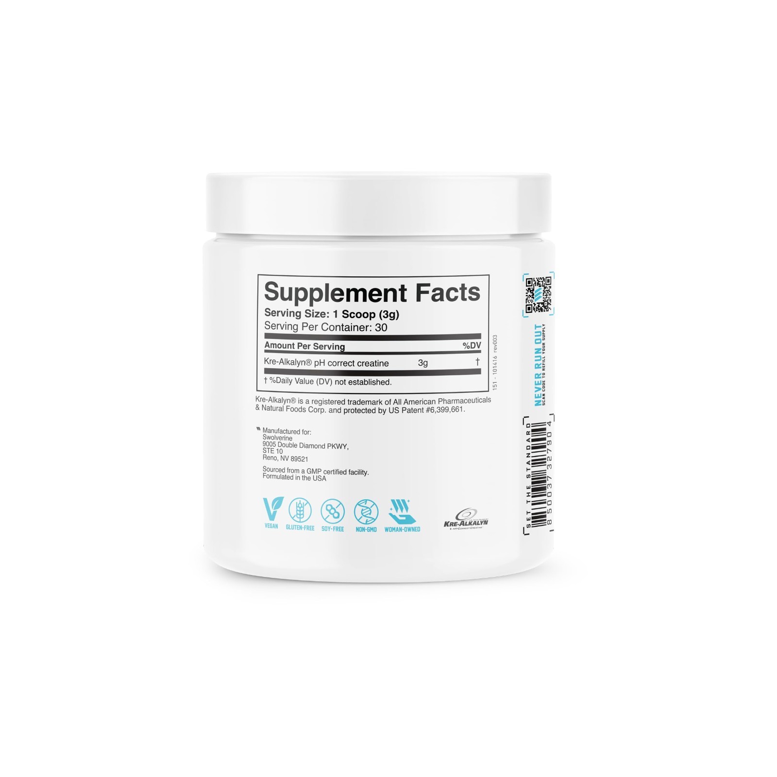 pH-Buffered Kre-Alkalyn Creatine Powder – No Loading, Boost Strength & Power, 30