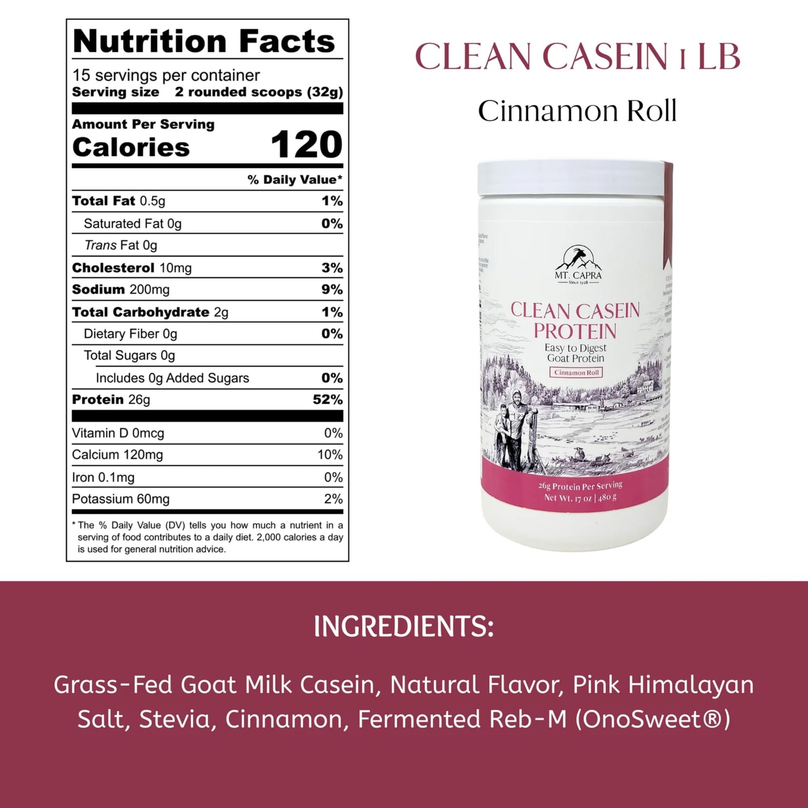 Mt. Capra Clean Casein Protein Powder Slow-Digesting A2 Goat Milk Protein 26G
