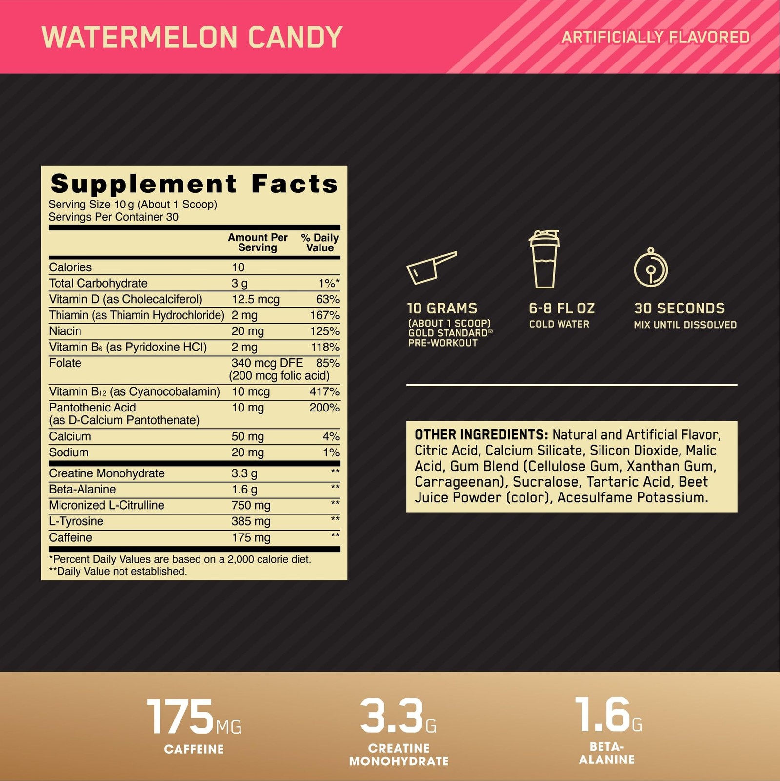 Pre Workout Powder Watermelon Candy 30 Servings Creatine Beta Alanine Optimum