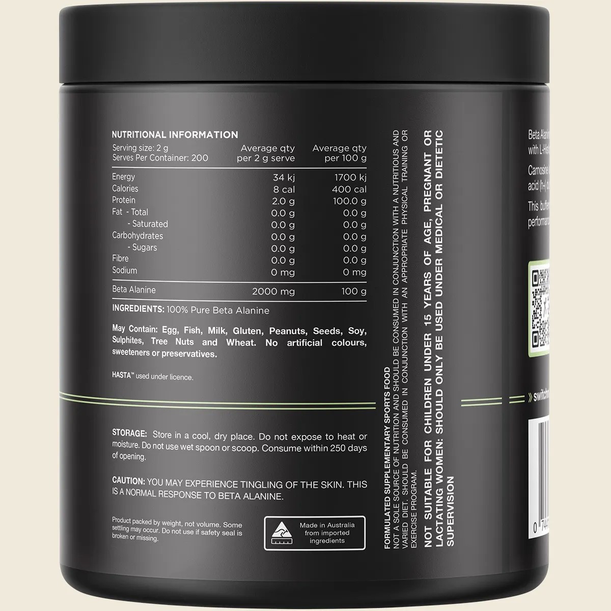 New Switch Nutrition Beta Alanine Unflavoured 400g Powder 100% Pure