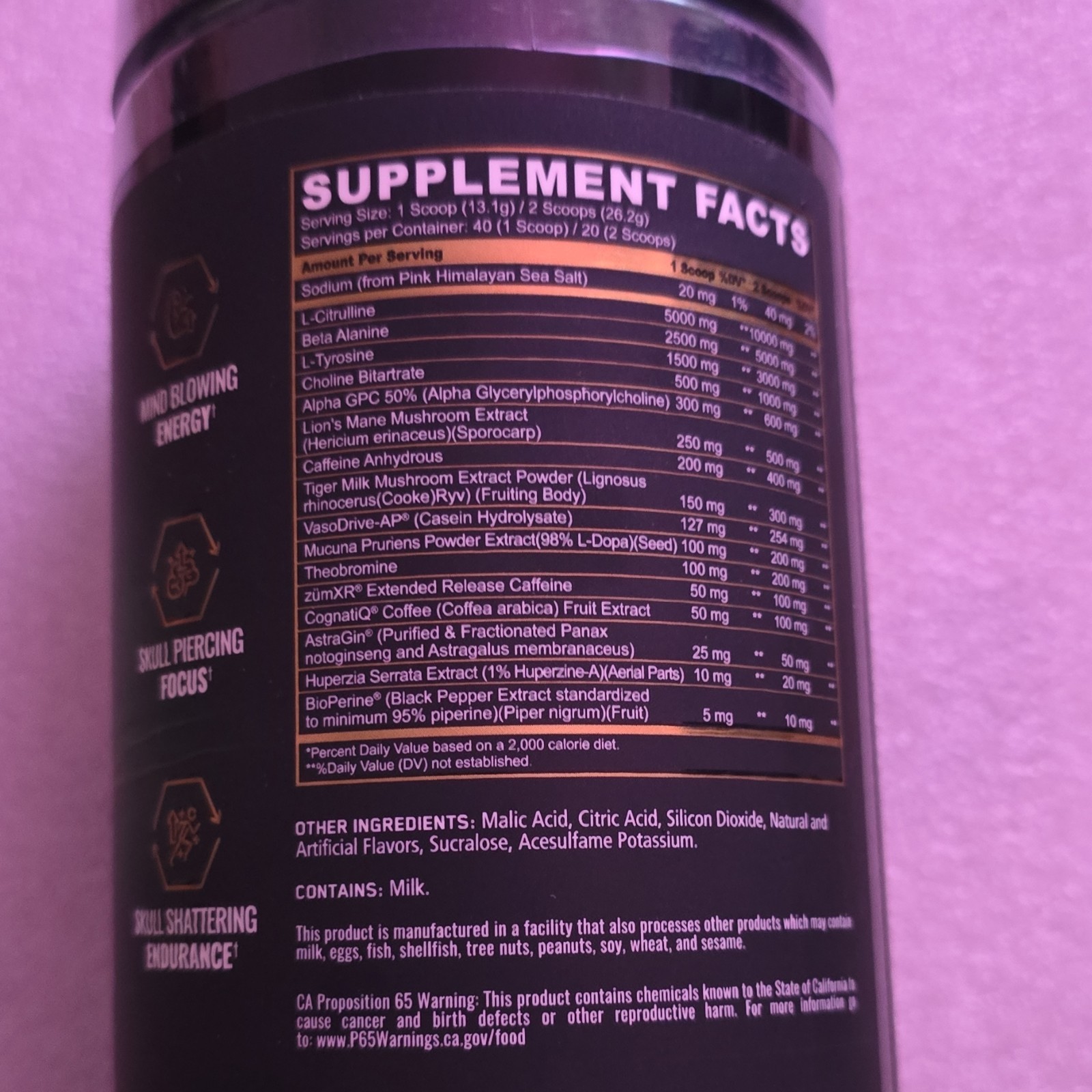 Skull Pre-Workout Powder L-Citrulline Beta Alanine Bodybuilding CrossFit