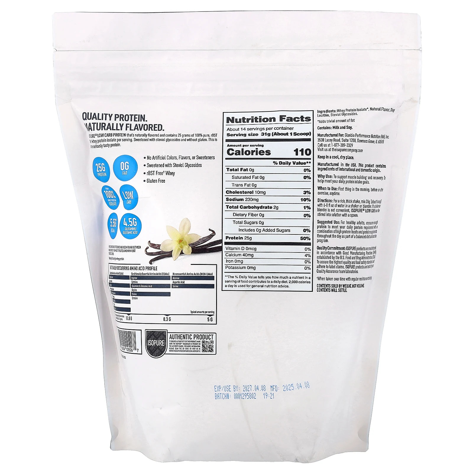 Low Carb Protein Powder, Tahitian Vanilla, 1 lb (454 g)