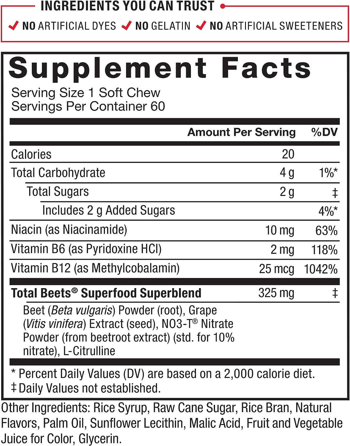 Total Beets Soft Chews with Beetroot, Nitrates, L-Citrulline, Grapeseed Extract,