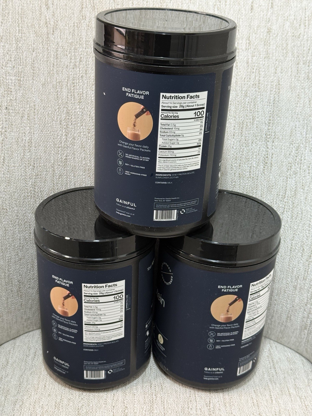 3x Gainful Lean Whey Protein Powder, 14 Servings/13.8 oz Each Unflavored 3 Pack