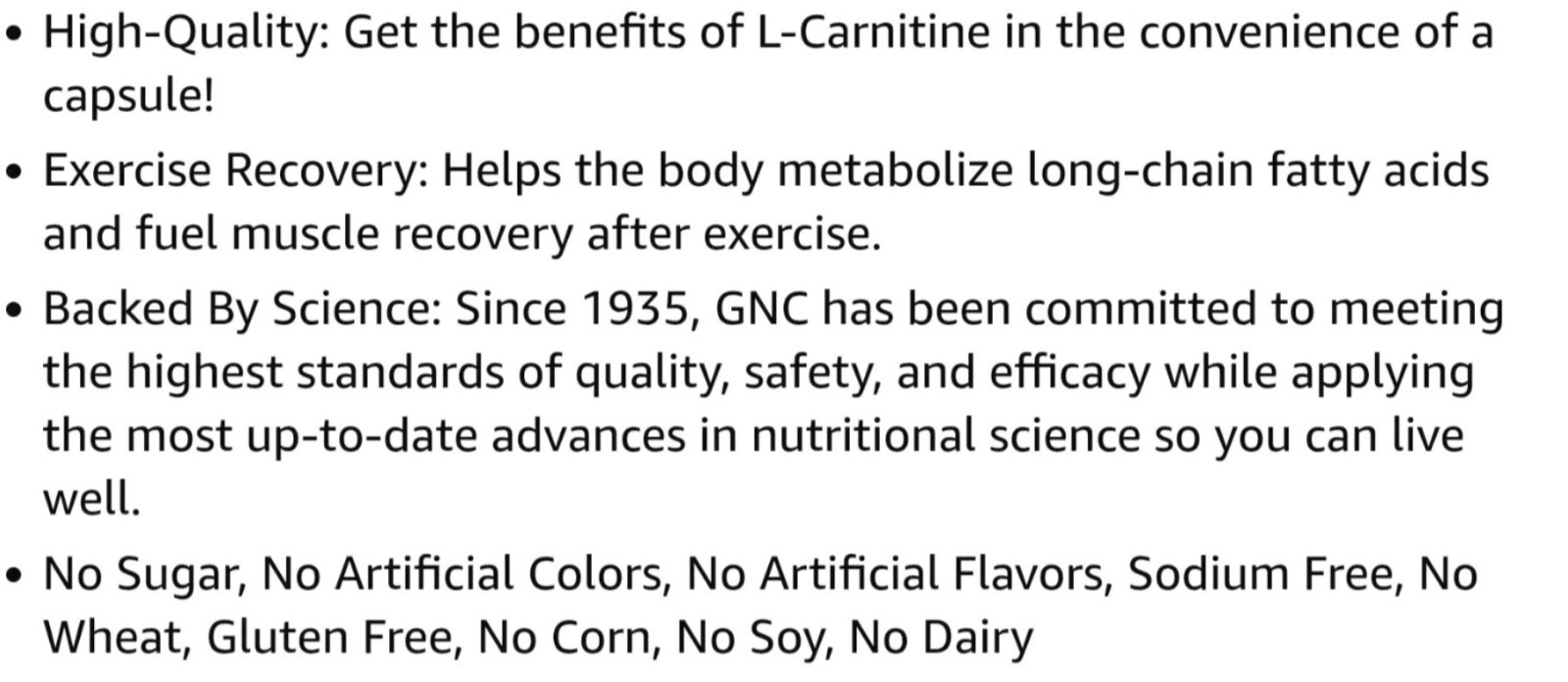 GNC L-CARNINTINE 500 mg 60 Capsules ( 60 Servings ) BEST BY 10/26
