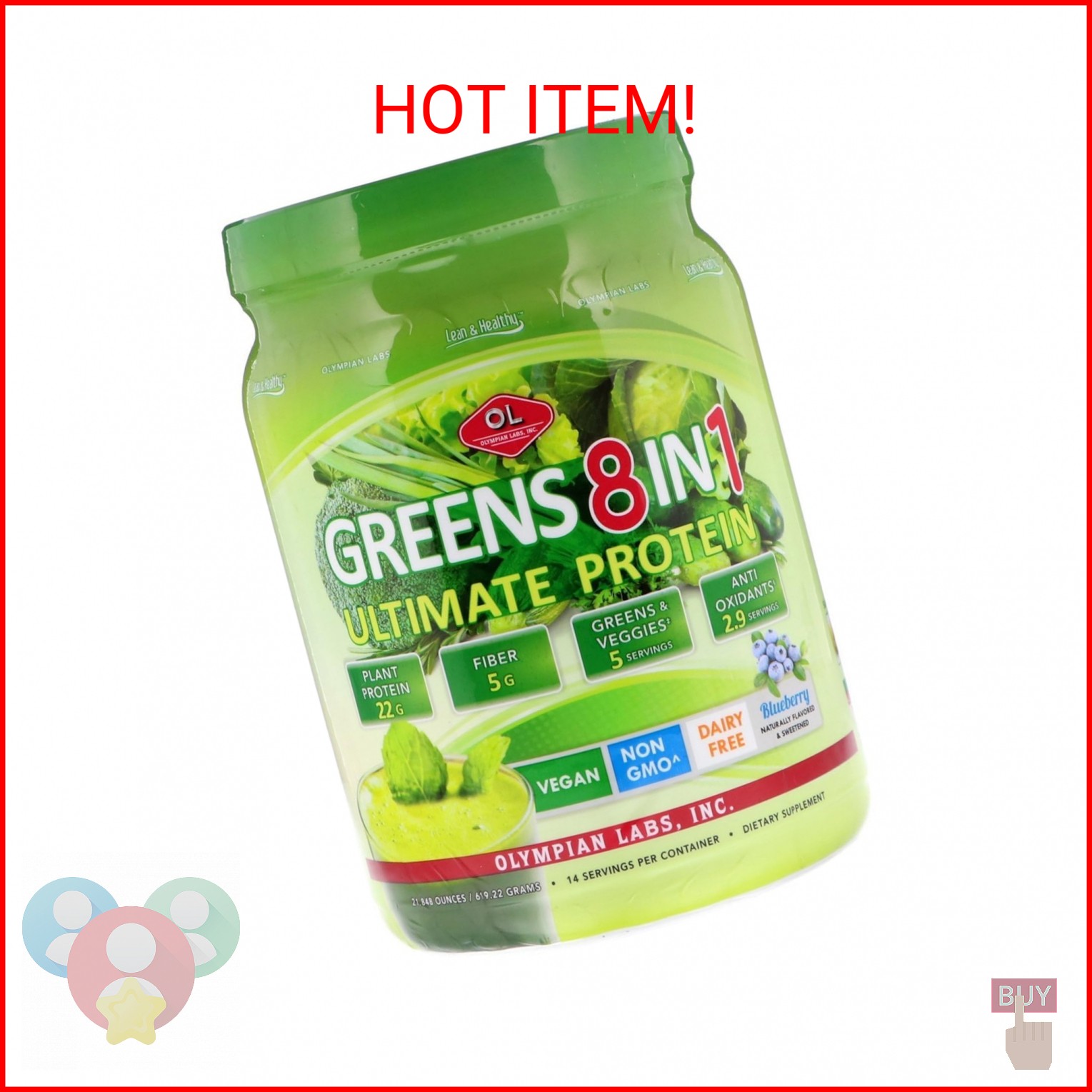 Olympian Labs Ultimate Greens Protein 8 in 1. Plant Protein, Greens & Veggies, F