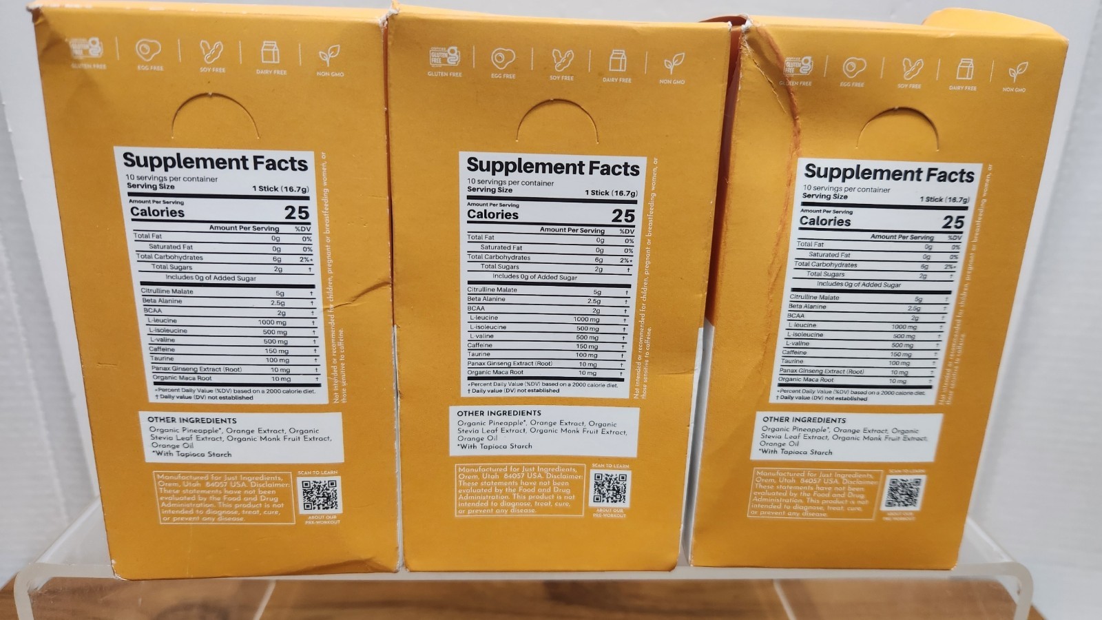 Just Ingredients Pre-Workout Orange Pineapple 30 Stick Packs Exp 12/2027