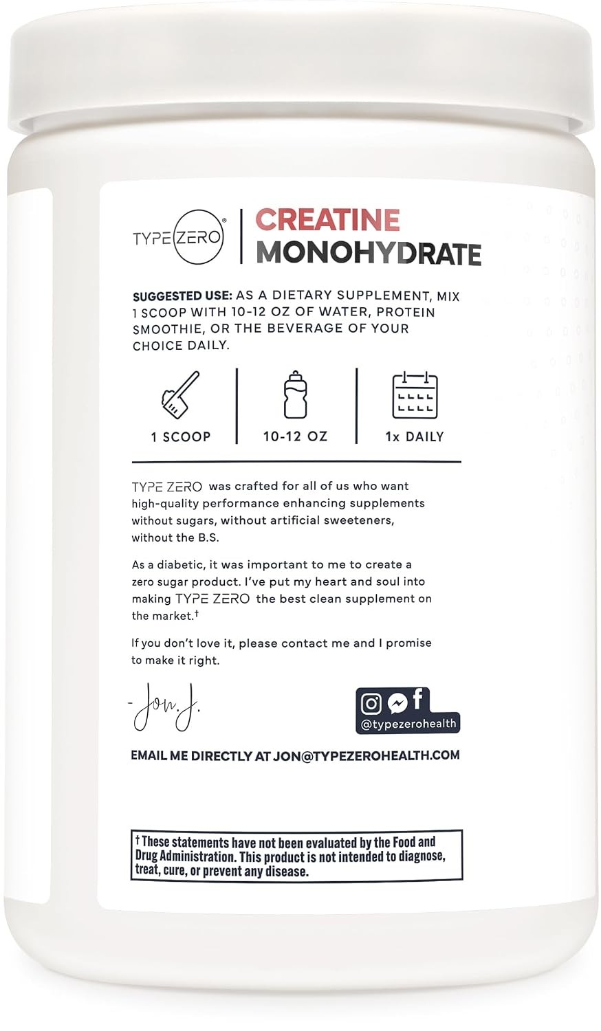 Type Zero Creatine Monohydrate Powder 500 Grams, Tropical Punch Flavored – Glute