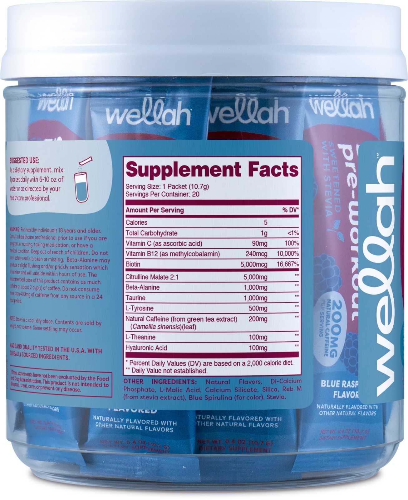 Wellah Get-Going Blue Raspberry Flavored Pre-Workout Stickpacks (20 servings)