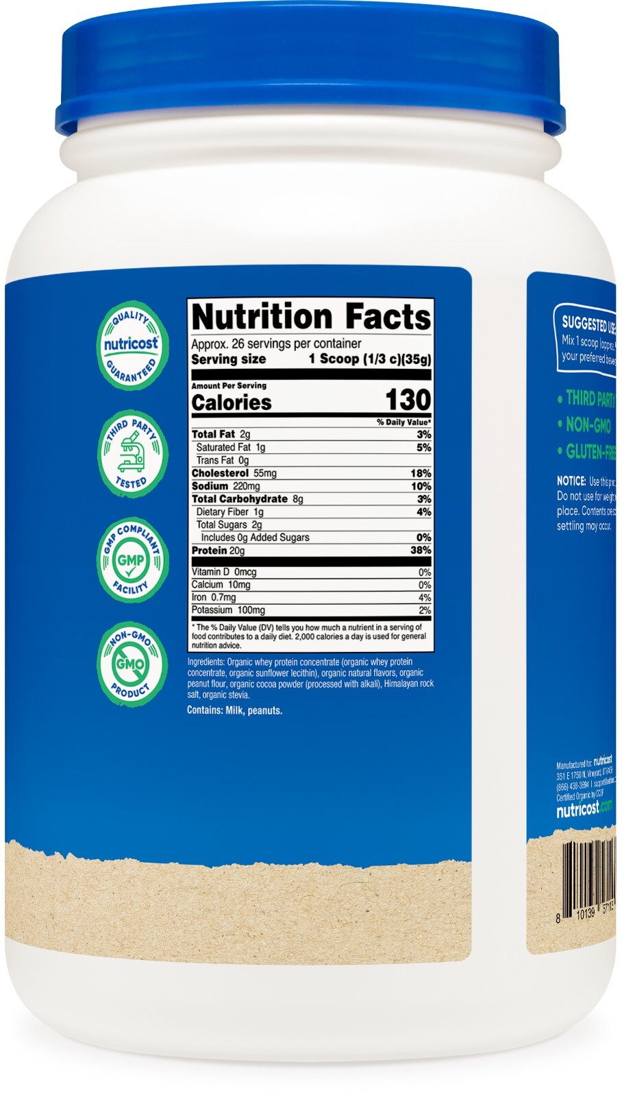 Nutricost Organic Whey Protein Concentrate, Chocolate Peanut Butter Flavored 2LB