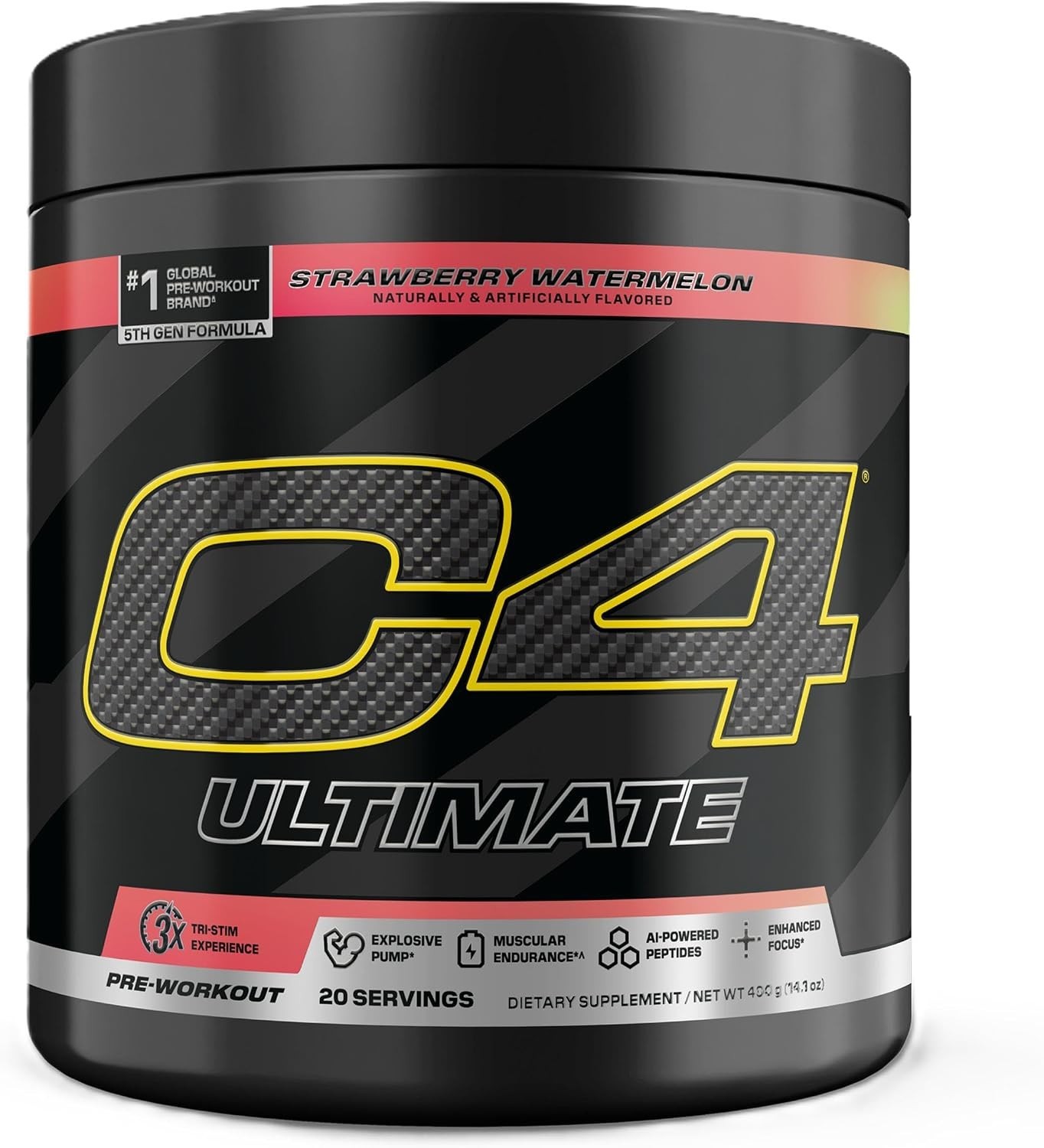 Ultimate Pre-Workout Powder – 300mg Caffeine, 20 Servings, Strawberry Watermelon