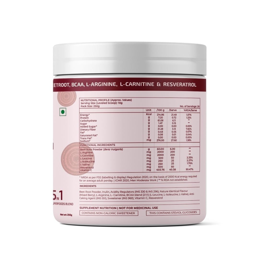 Beetroot Powder with BCAA L-Arginine L-Carnitine Resveratrol Nitric oxide boost