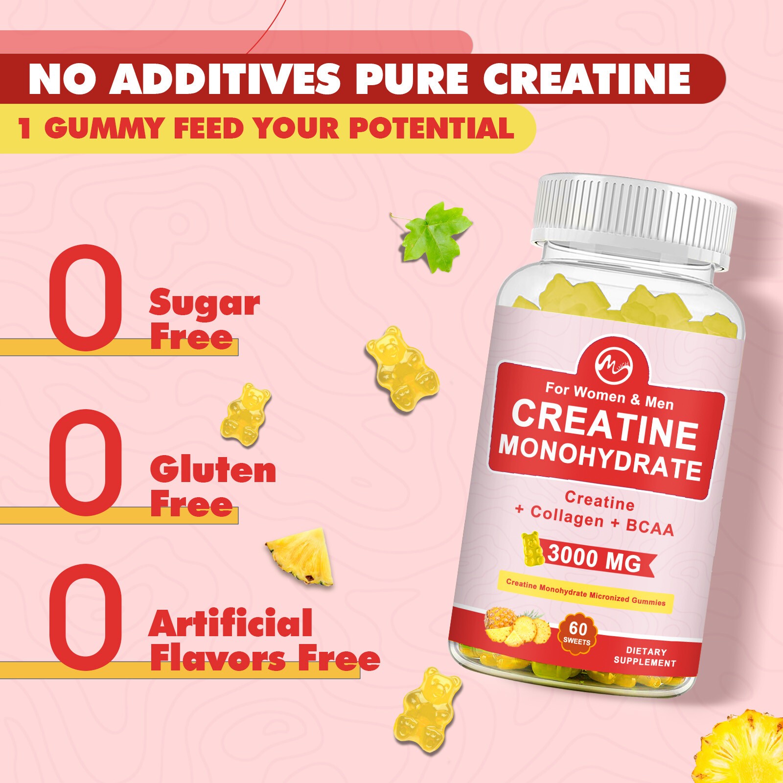 Creatine Monohydrate Gummies – 60Gummies -3000mg – Muscle Strength and Energy