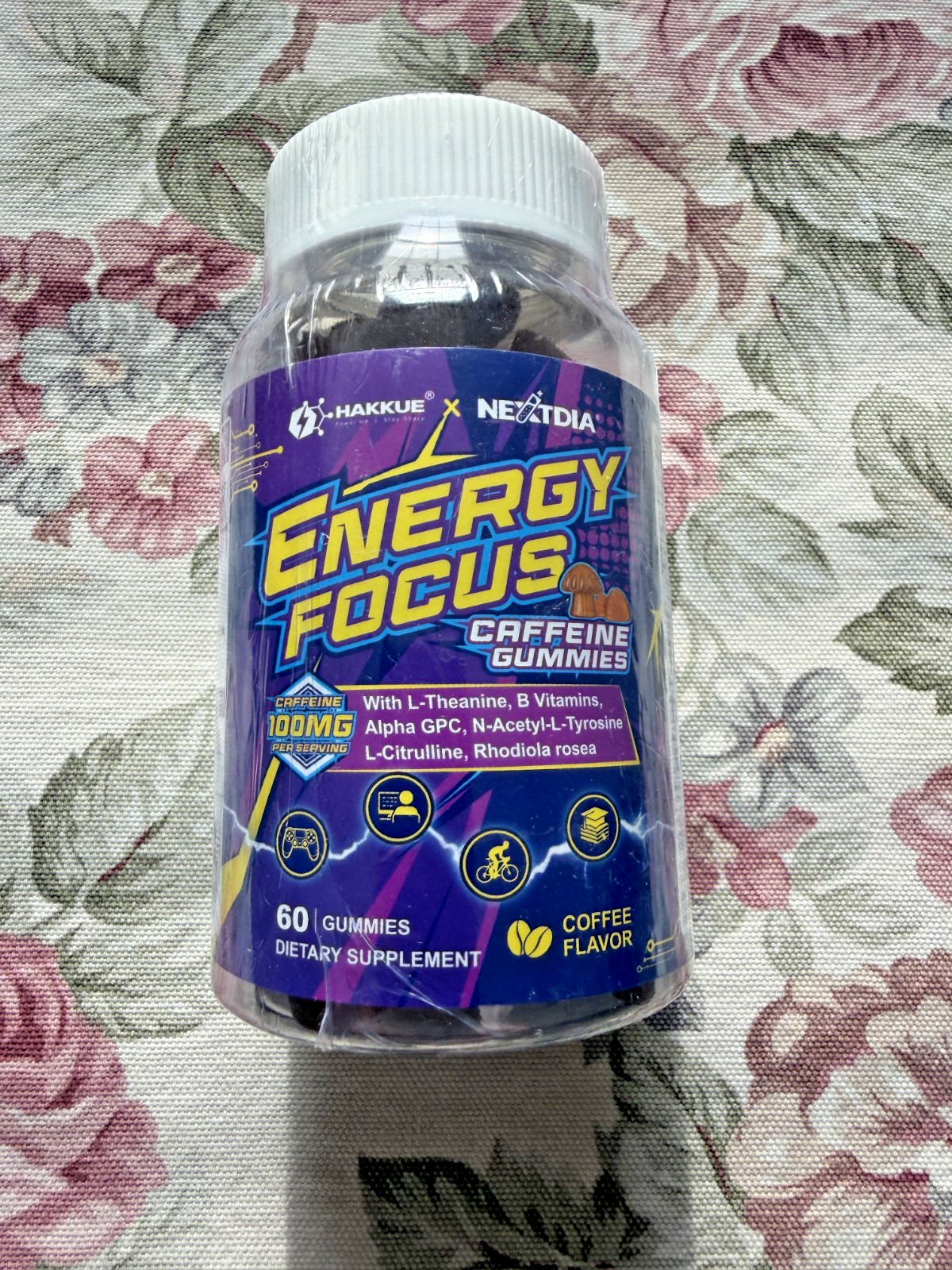 Energy & Focus Gummies with 100mg Caffeine Anhydrous for Gamers, Workers, etc