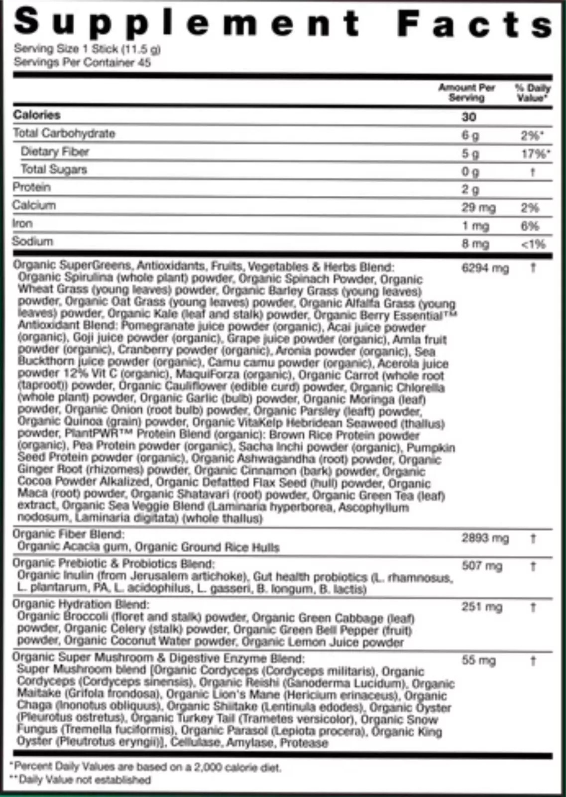 Zena Organic Super Greens Fruits & Vegetables Single Packs 20 Count Made in USA!