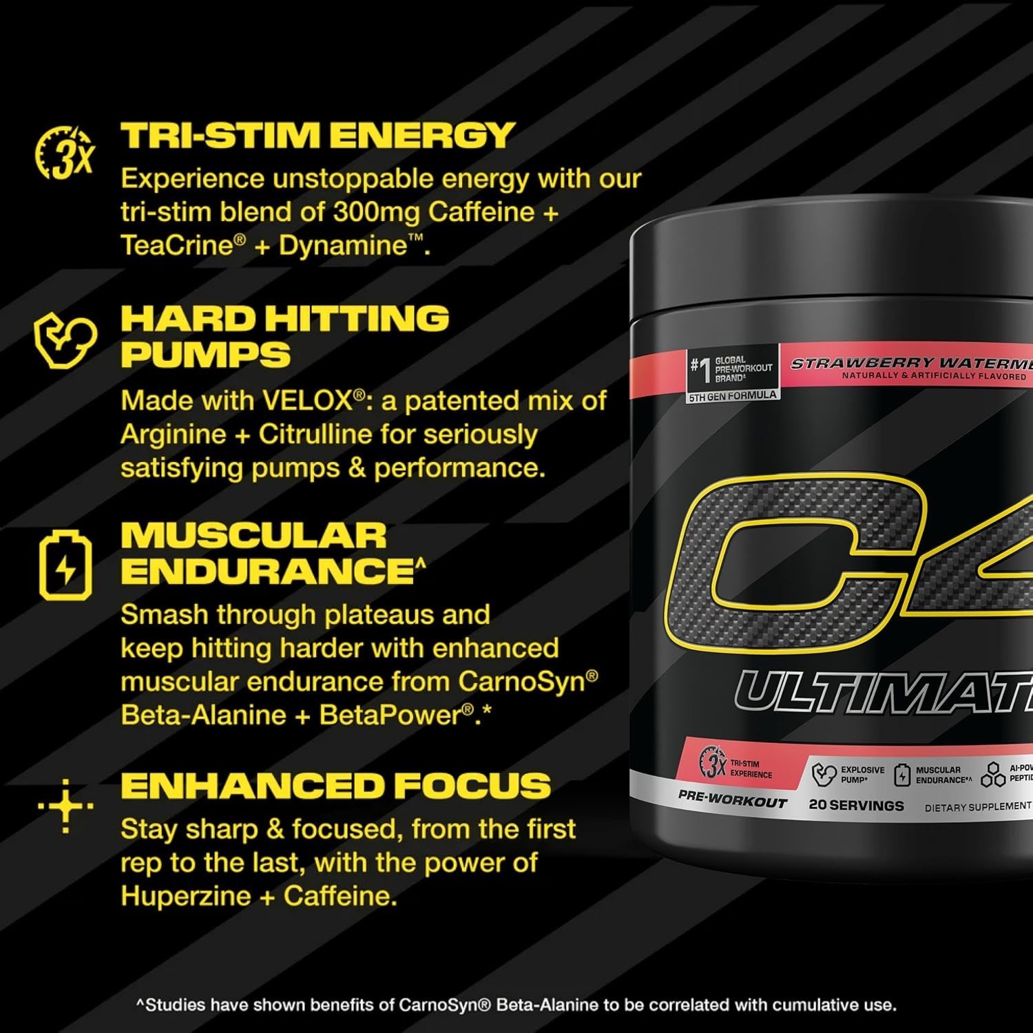 Ultimate Pre-Workout Powder – 300mg Caffeine, 20 Servings, Strawberry Watermelon