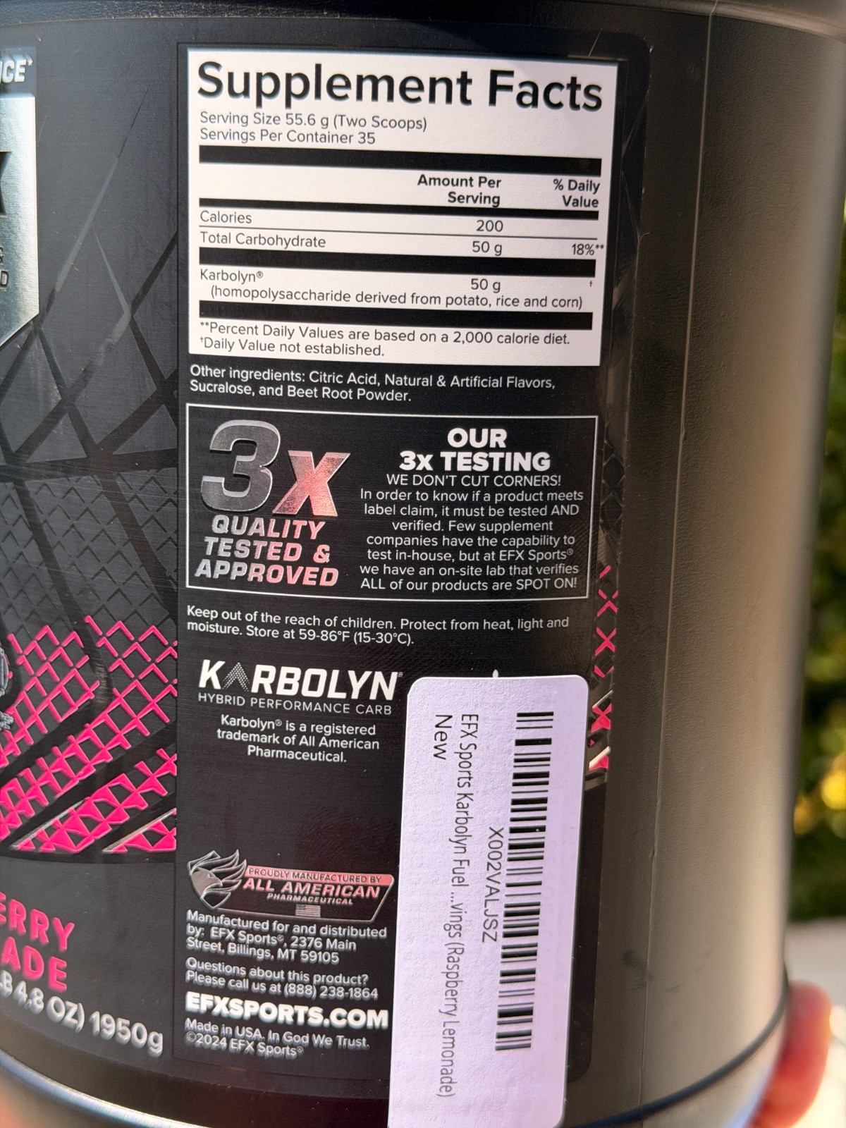 EFX Sports Karbolyn Fuel Fast-Absorbing Carbohydrate Powder Raspberry Lemonade