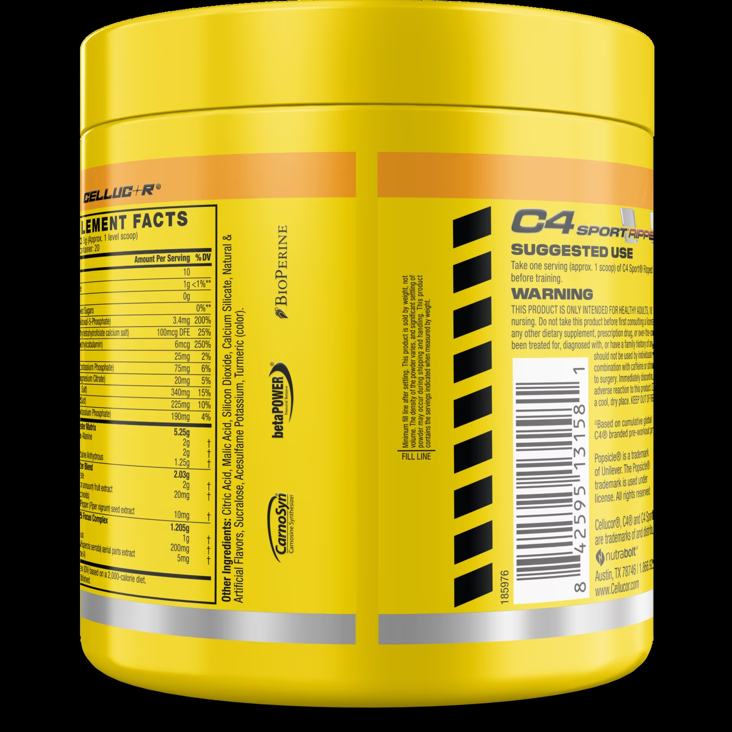 C4 Sport Ripped Pre-Workout Powder, Popsicle® Hawaiian Pineapple, 20 Servings