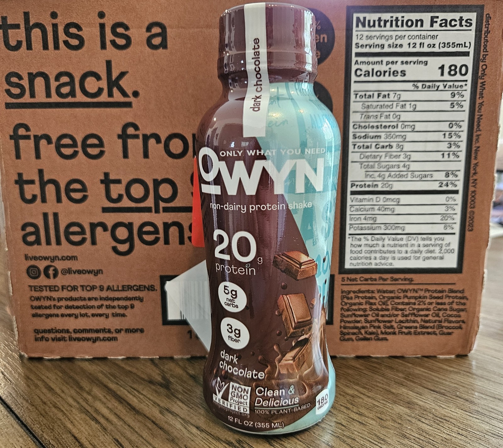OWYN Dark Chocolate Protein Shake 20g Vegan Non-Dairy 12 fl oz, 12 Servings