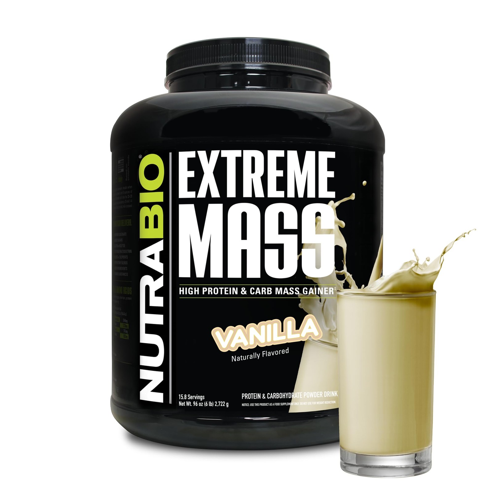NutraBio Extreme Mass Gainer Protein Powder, 53G Protein, Clean Weight Gainer,