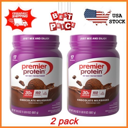 2 pack Premier Protein 100% Whey Protein Powder, Chocolate Milkshake, 30g Pro