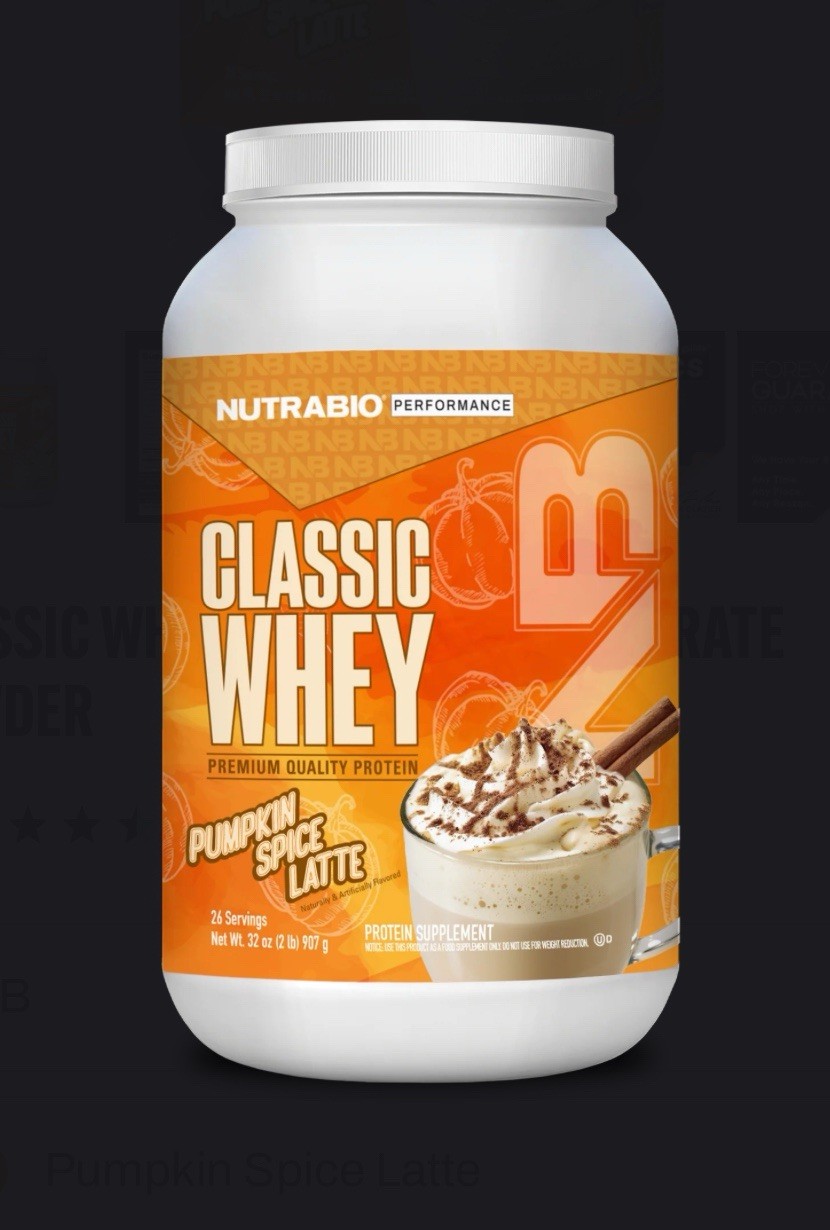 NutraBio Classic Whey Protein Powder Pumpkin Spice Latte 907g WPC80 Gluten-Free