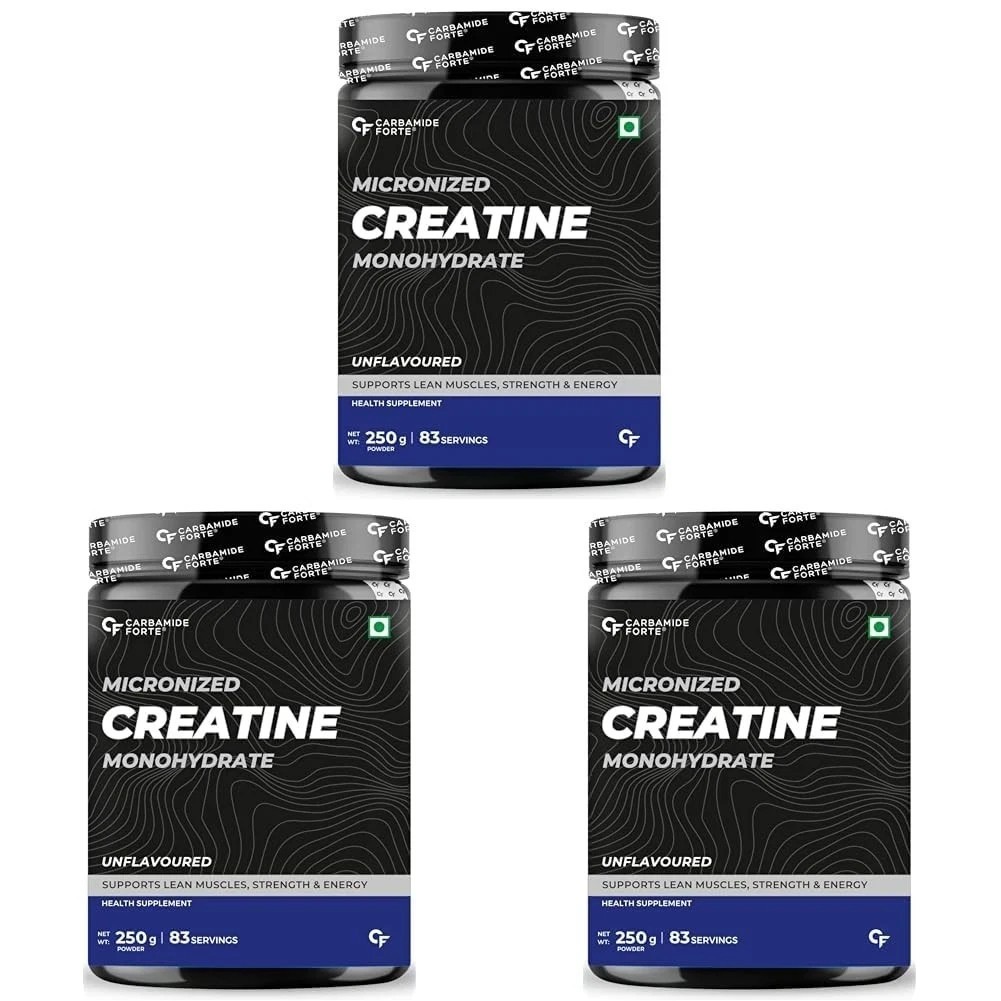 Creatine Mono Hydrate Powder | 250gm Unflavoured 80 Servings (Pack of 3)