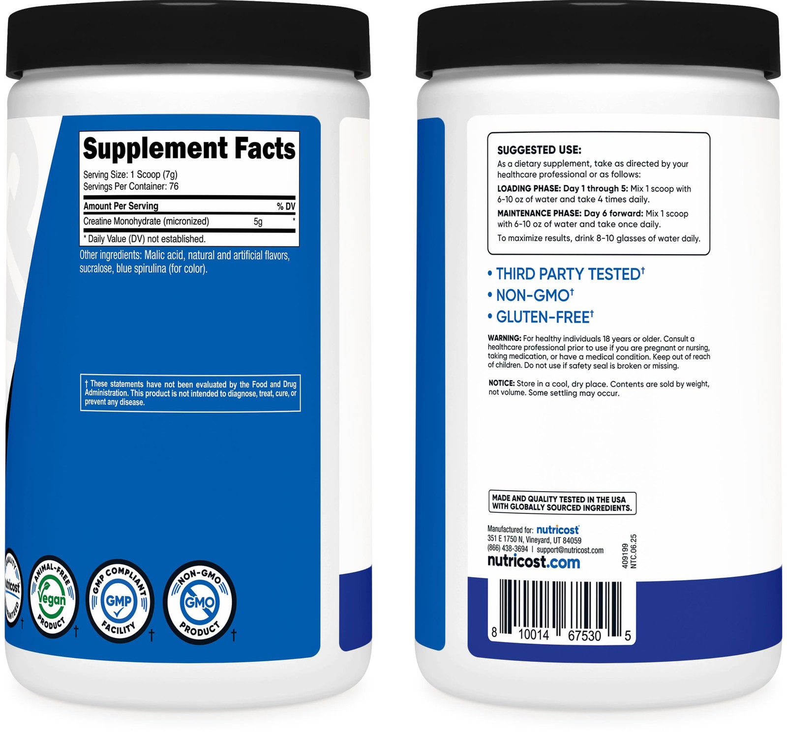 Nutricost Creatine Monohydrate Powder (Blue 500 Gram (Pack of 1), Blue